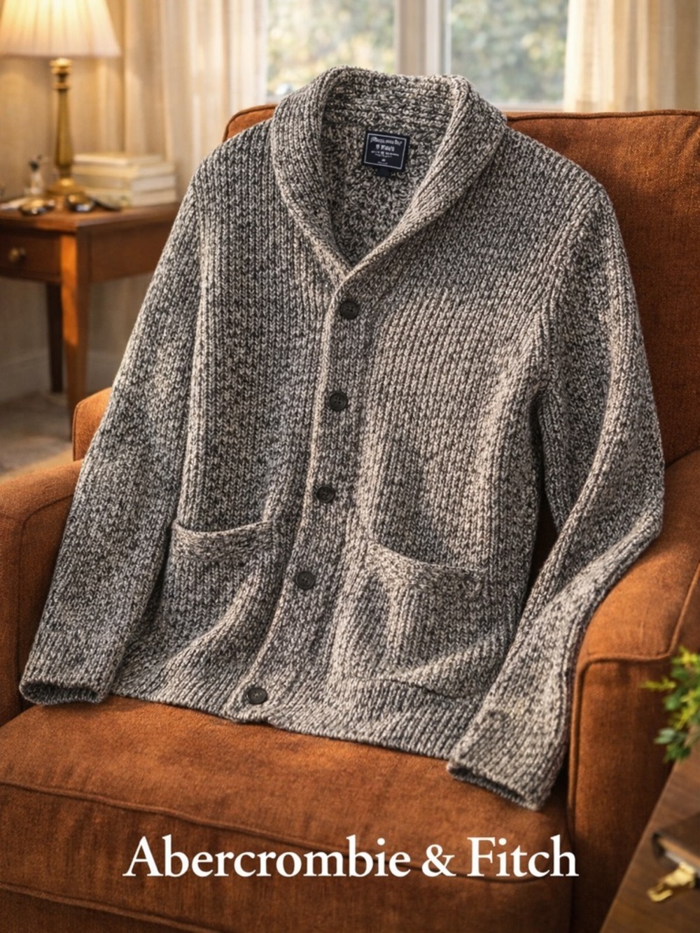 Abercrombie & Fitch Marled Knit Shawl Collar Button Cardigan Size M - Picture 1 of 8